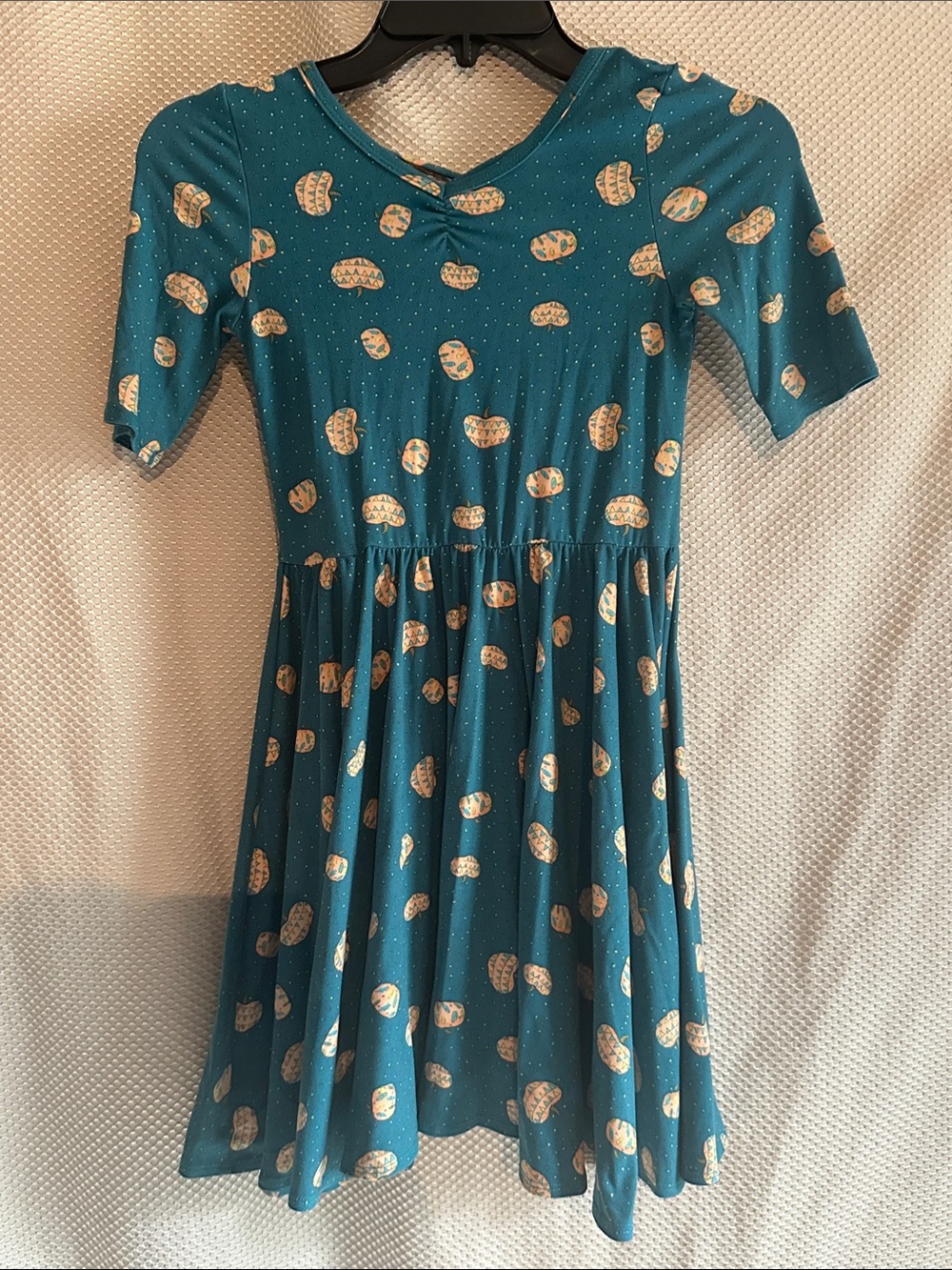 DotDotSmile Girls 8/10 Teal Pumpkin Fall Halloween Twirl Dress